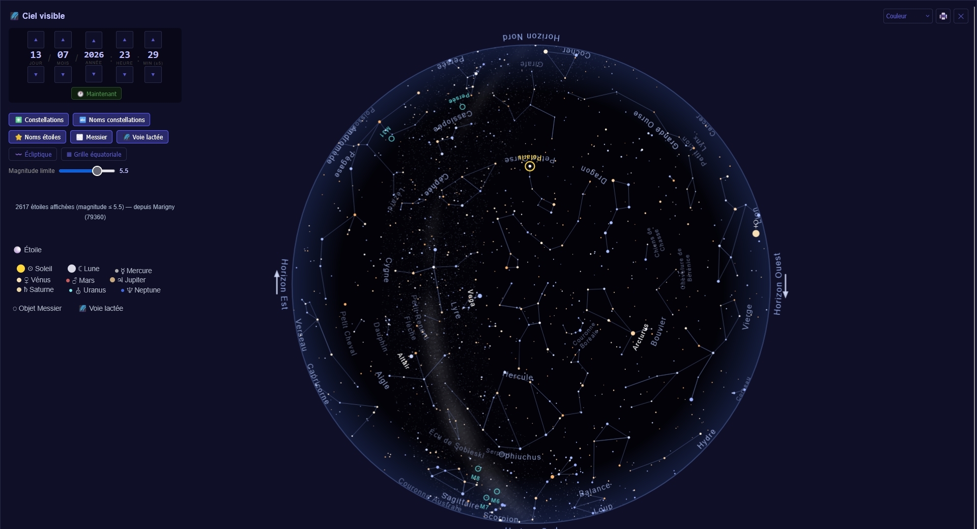 Carte du ciel en direct